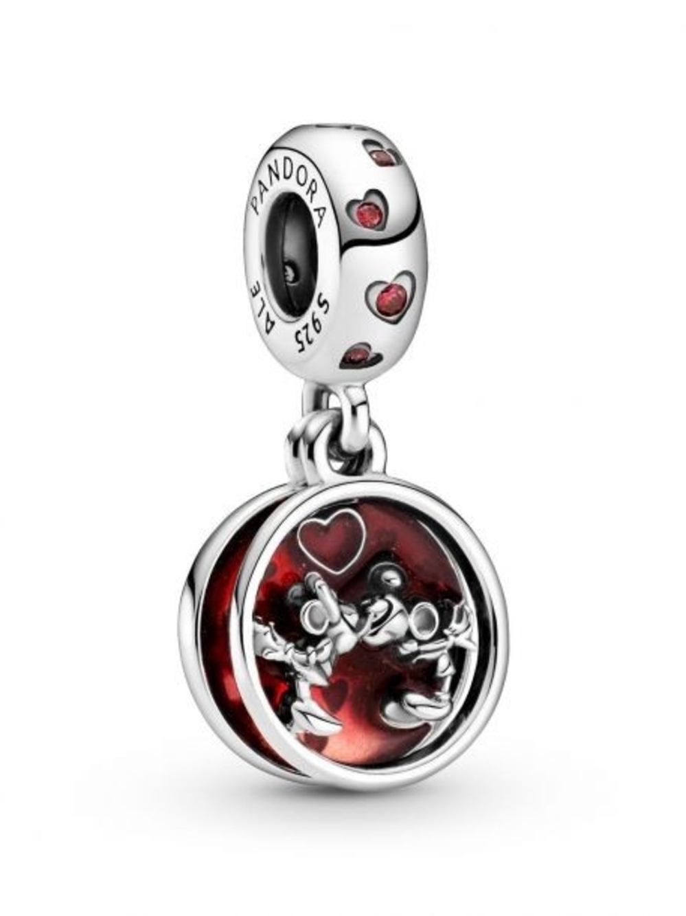 Pandora Silver Dangle Charm with Red Enamel and Heart Accents